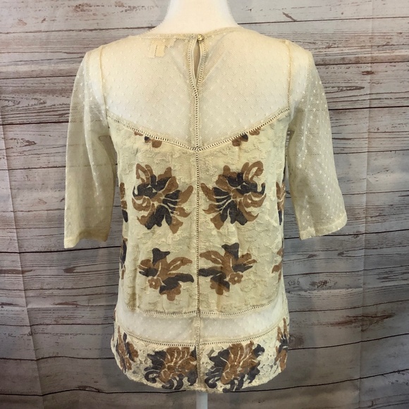 Anthropologie Meadow Rue Floral Lace Mesh Blouse - Picture 3 of 7